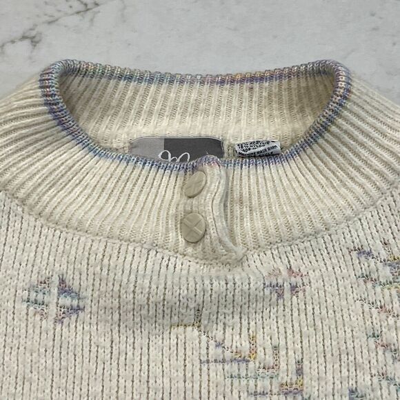 JP Collection Plus 26 / 28 Vtg Cottage Core Winter Sweater Cream Snowflakes - Picture 5 of 9